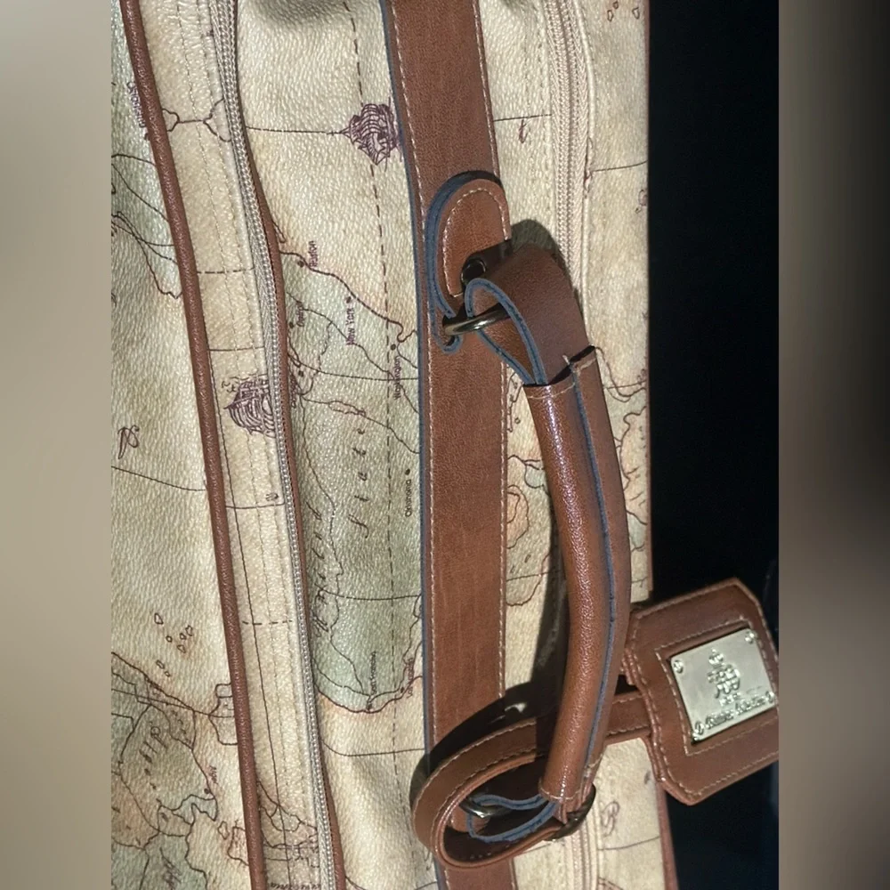 Vintage Map Print Travel Bag with Brown Accents - Picture 13 of 16